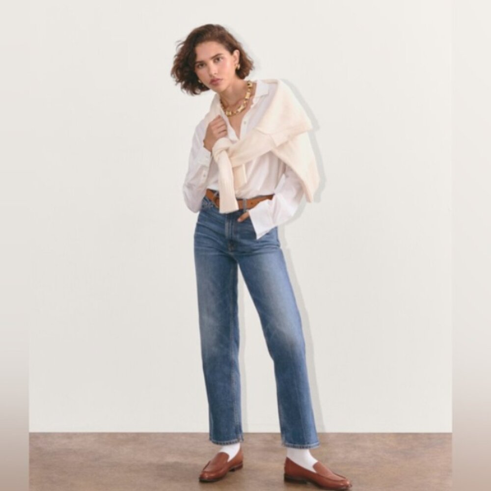 Everlane The High Rise Straight Jean in Medium Wash